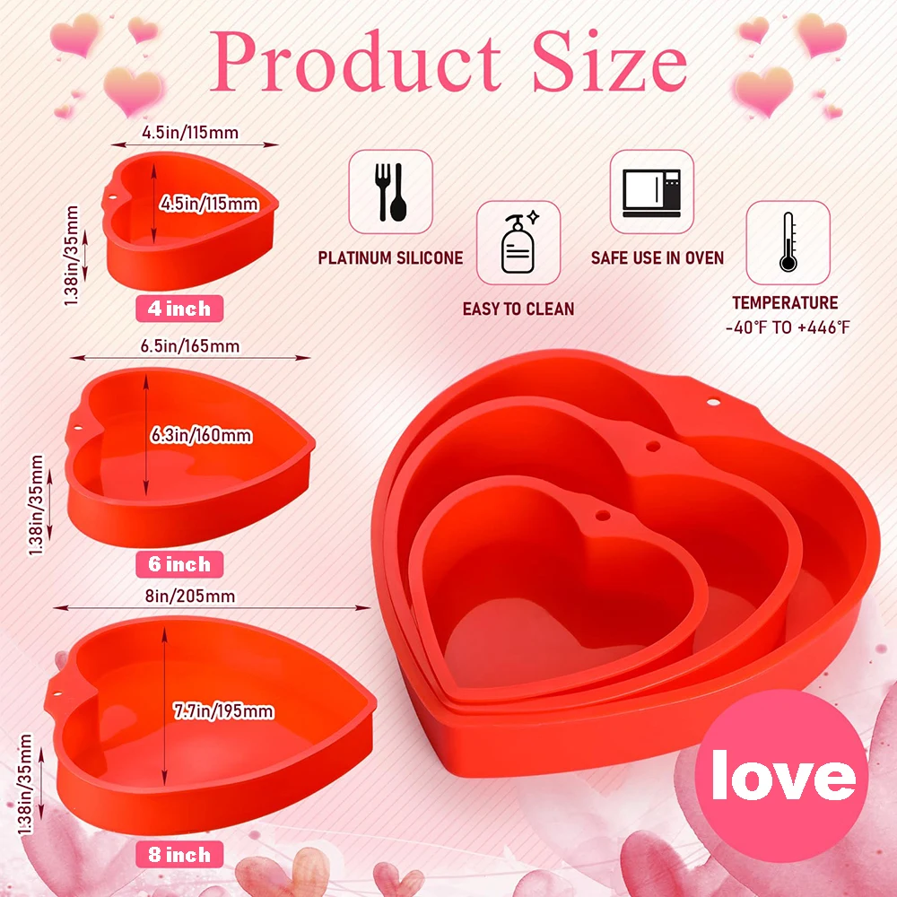 4/6/8 pollici teglie per torte a forma di cuore di san valentino stampi per dolci in Silicone riutilizzabili antiaderenti strumenti per la