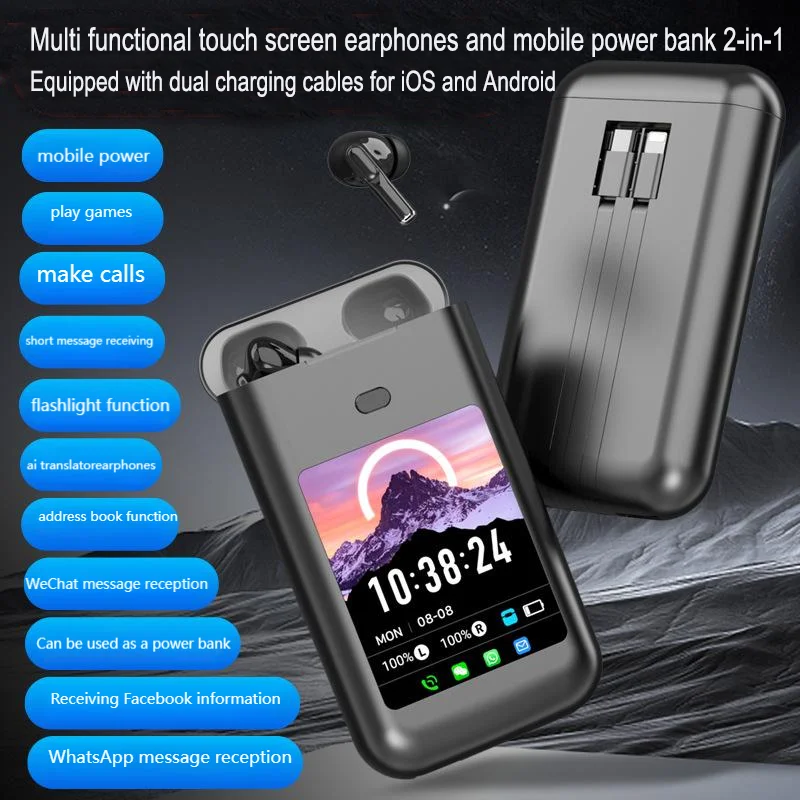 

Touchscreen Bluetooth Earphones Power Bank 2 In 1 Ai Translator Flashlight Make Calls Play Games Smart Wireless Headphones