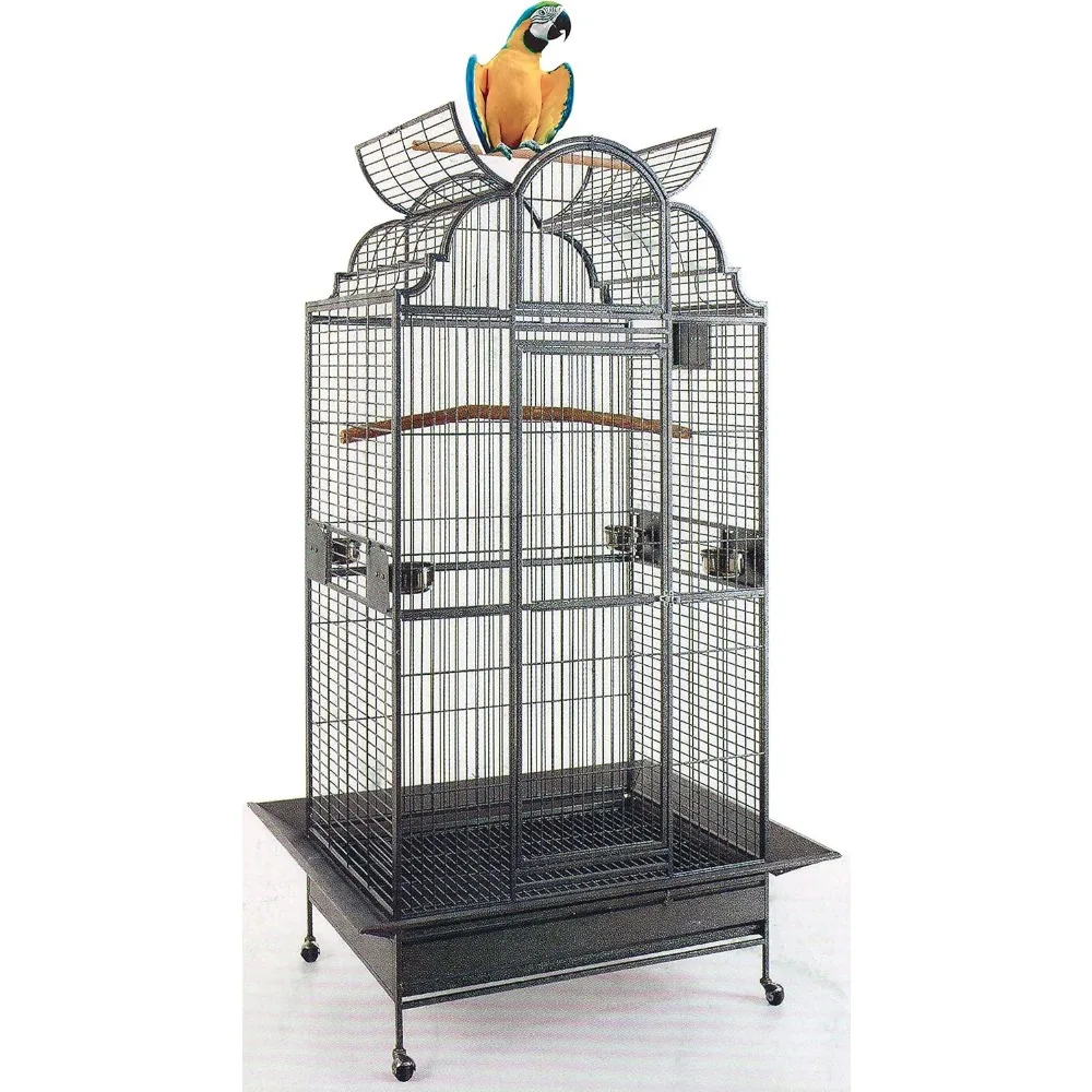 

New Large Elegant Wrought Iron Dome Play Top Bird Parrot Cage, Include Metal Seed Guard Solid Metal Feeder Nest Doors