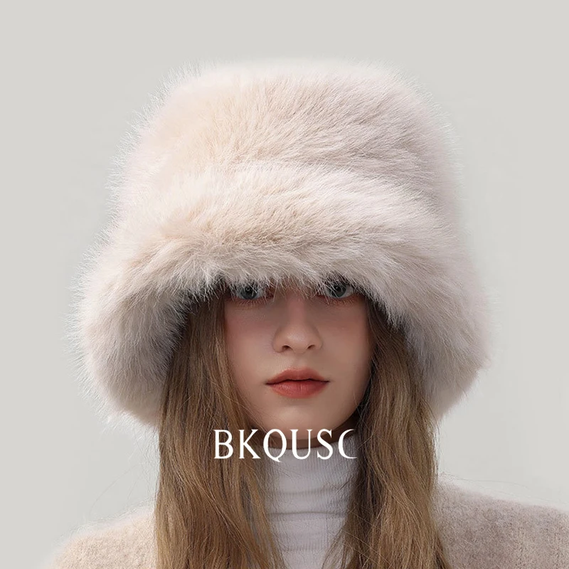 BKQUSC الفاخرة الفراء المرأة بيني ضوء الكاكي سلسلة القبعات وشاح الأذن Protacter شتاء جديد دافئ أفخم قبعة وشاح الأذن حامي مجموعة