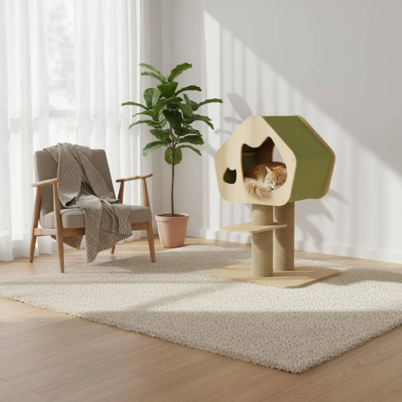 

Small Cat Climbing Frame 2-in-1 Design Cat Scratching Post with Bed Pet Furniture Sturdy & Stable Easy to Assemble for Kittens