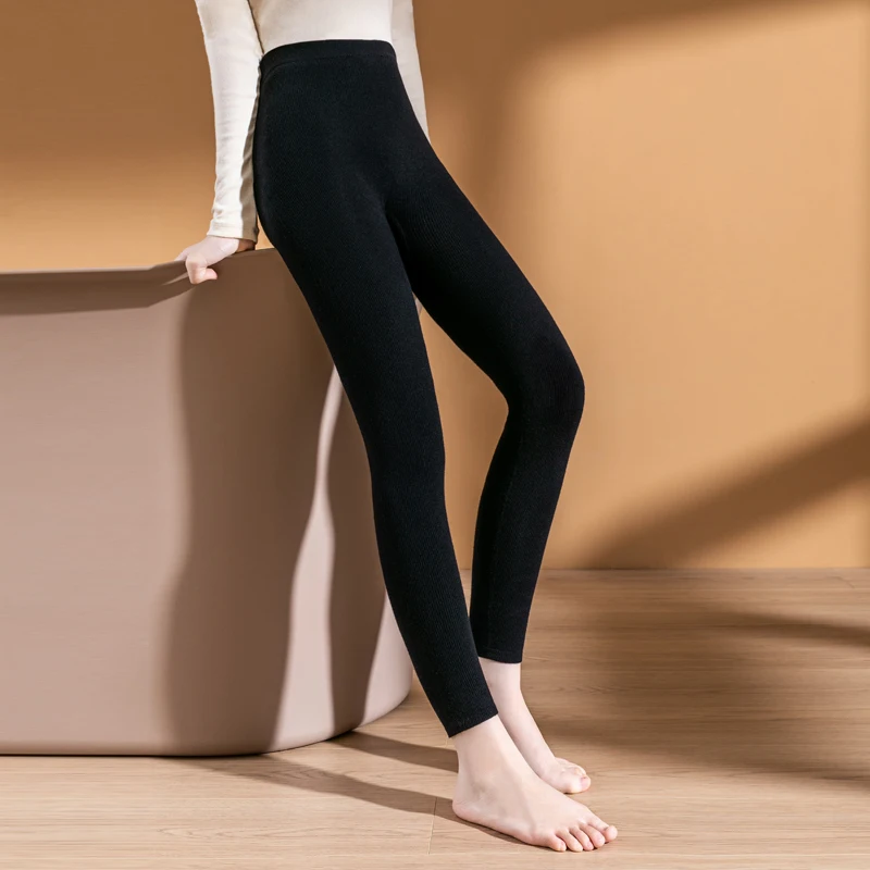 Seamless All-In-One Finely Knitted 100% Wool Leggings For Autumn And Winter Warm Knit Pants High-Waisted Slim-Leg Yoga Pants