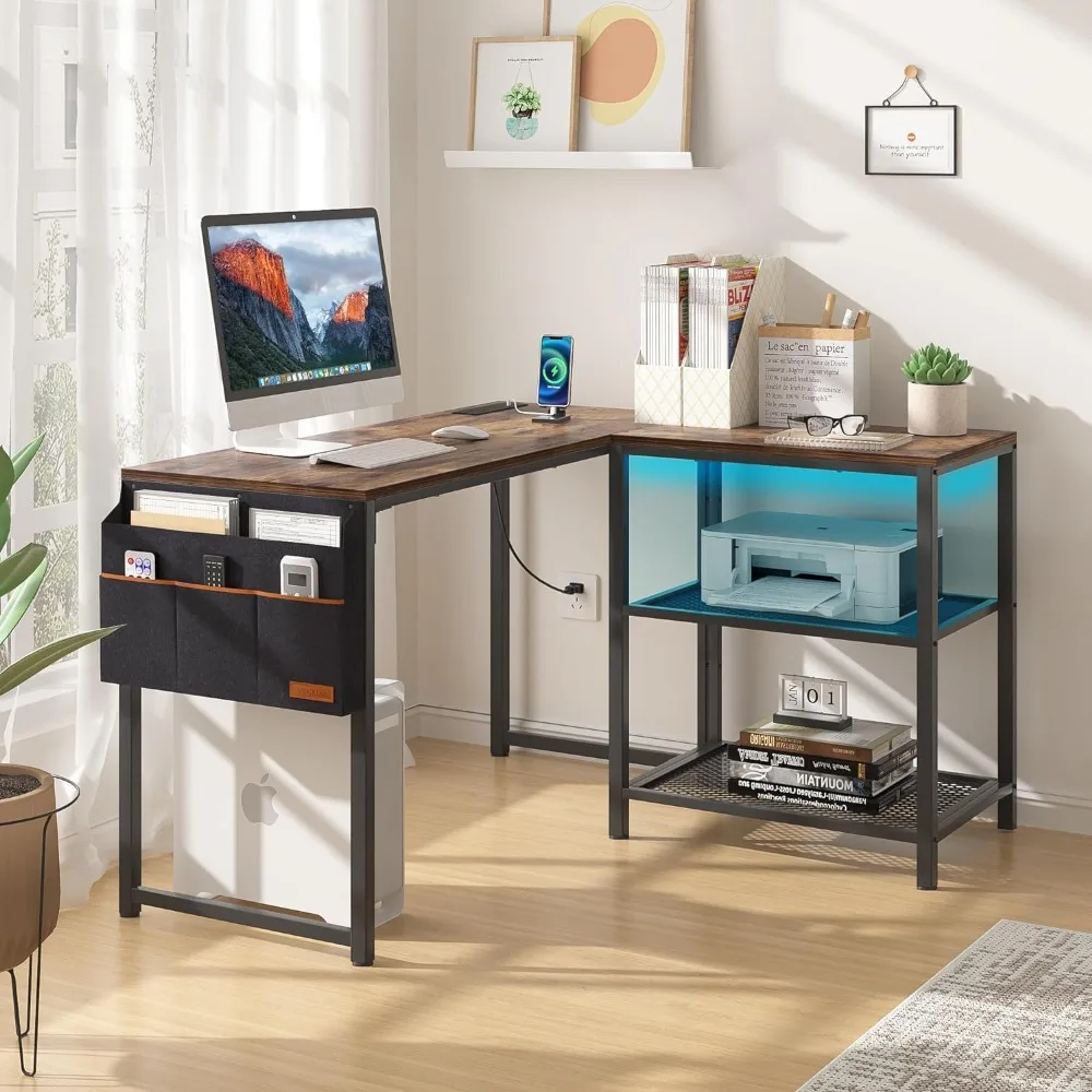 

L Shaped Computer Desk 49 Inch Writing Study Corner Gaming Table with Storage Shelves and Side Bag, for Home Office Workstation