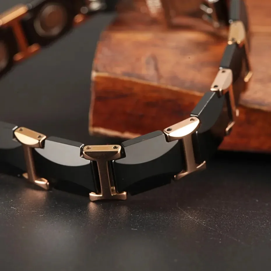 ARADOO Ceramic Titanium Steel Bracelet Hematite Magnetic Therapy Strap Buckle Bracelets