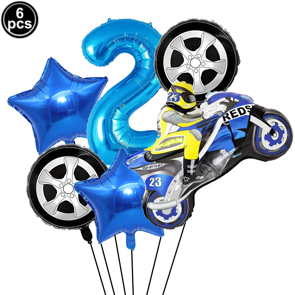 6 stücke Rot Blau Motorrad Rad Reifen Nummer 0-9 Luftballons Set Jungen Racing Auto Geburtstag Party Baby Dusche dekoration Lieferungen – Detail 2