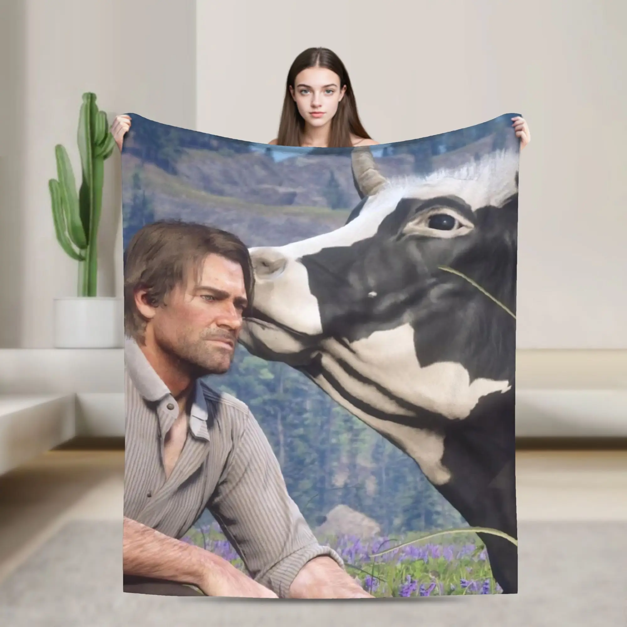 Arthur Morgan Cattle Fleece Throw Blanket RDR2 Game Blankets for Sofa Car Warm Bedspread