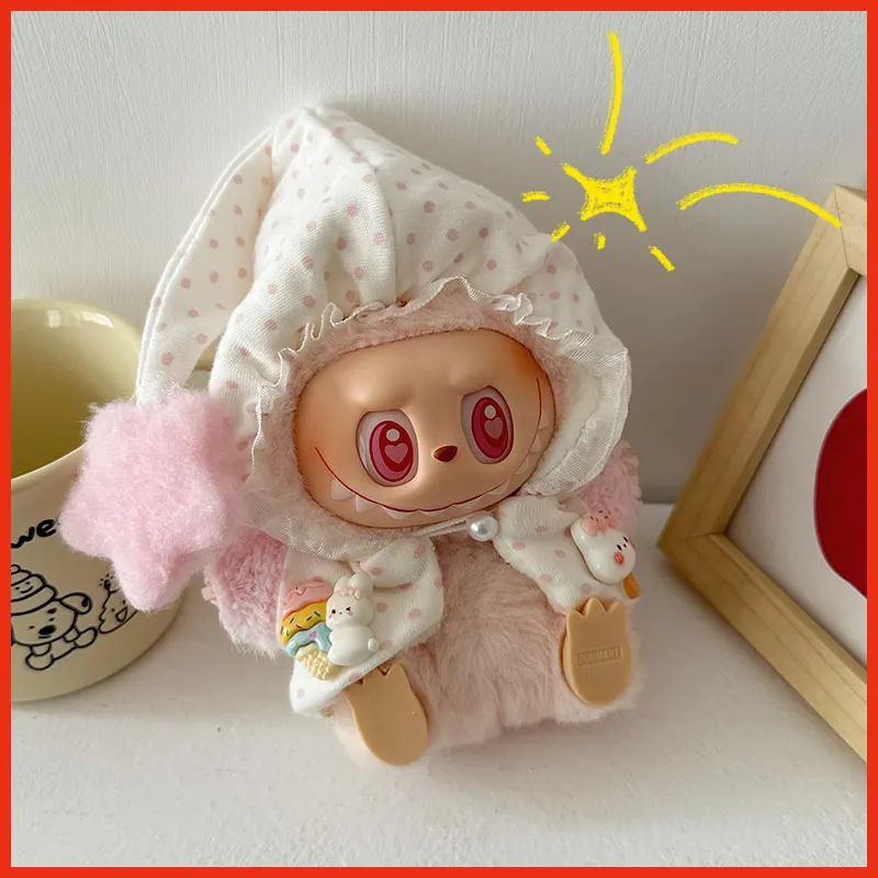 

For Labubu 17cm Clothes Cute Pajamas Hanging Baby Clothes Cartoon Fashion Change Creative Surprise Holiday Gift Accessories