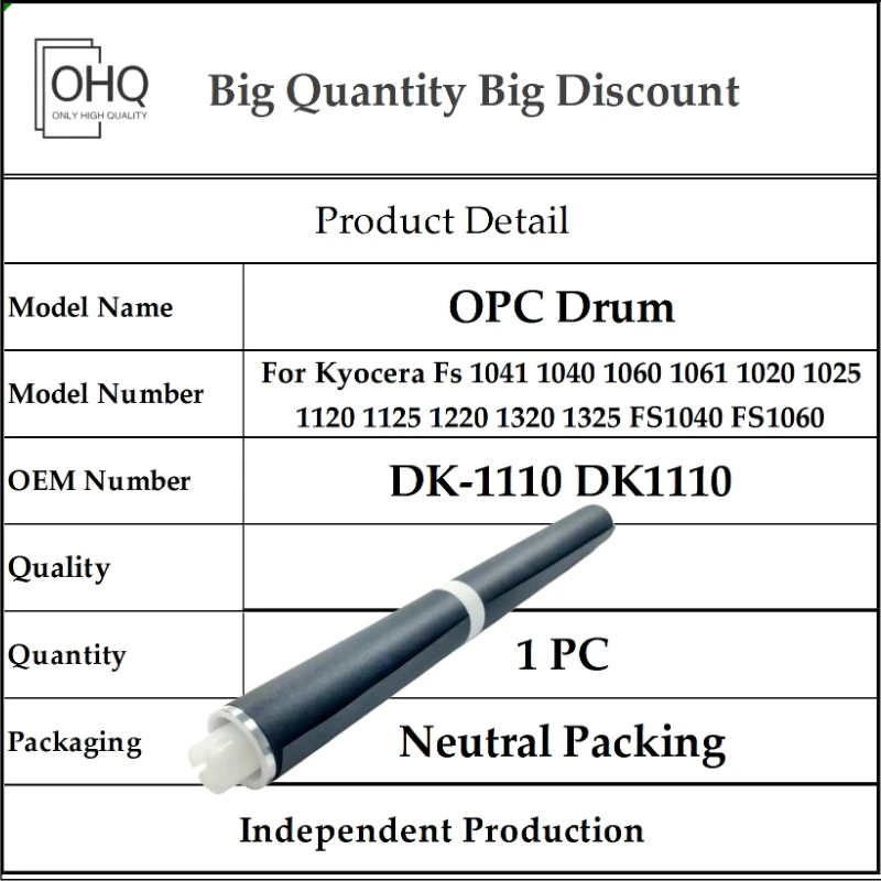 1X DK-1110 OPC Drum DK1110 for Kyocera Fs 1041 1040 1060 1061 1020 1025 1120 1125 1220 1320 1325 FS1040 FS1060 FS1041 FS1061