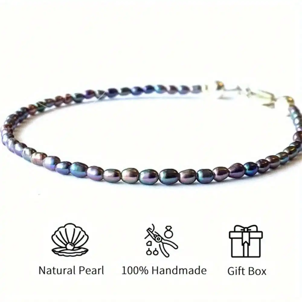 

MYSOYA мини-браслет с черным жемчугом 3-4 мм, подарочная коробка с жемчугом, подарок для нее, свадебные украшения, подарок на годовщину Рождества, Нового года