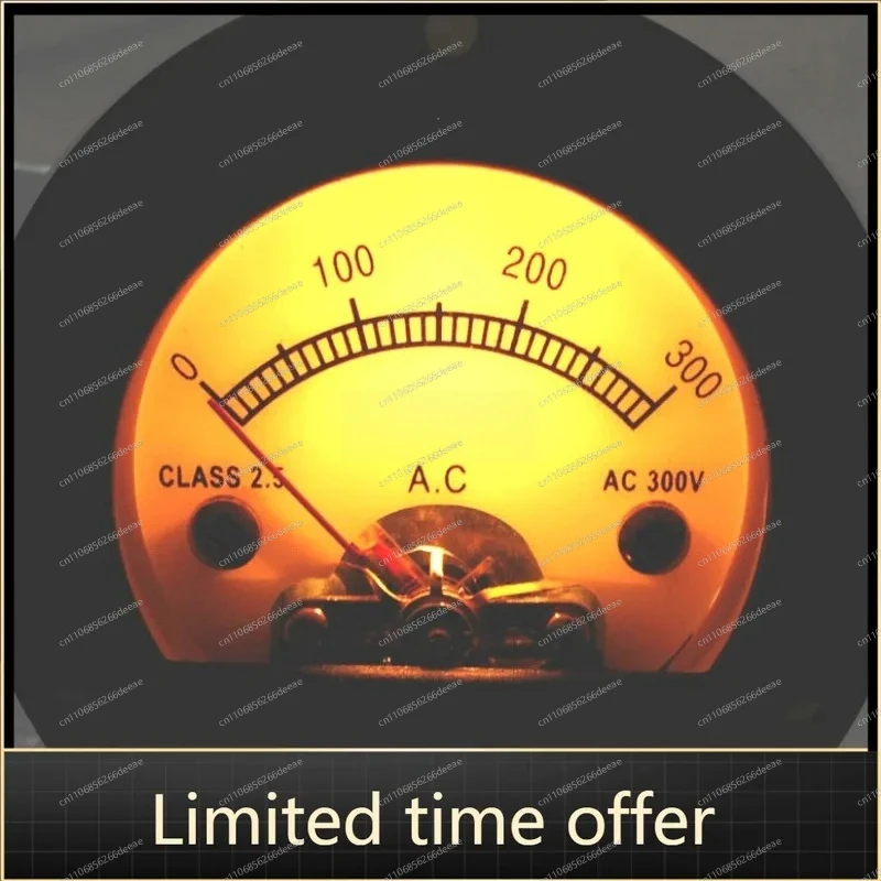 S52 Vintage Round Voltmeter – 220V-300V AC Analog Gauge | Black Pointer, Yellow Backlight for DIY Audio/Rack Panels