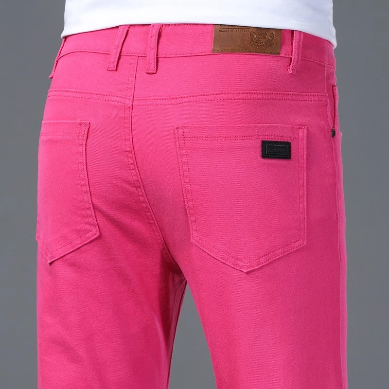 

2026 New Fashion more Colors Slim Men's Stretch Chic Pink Jeans Pants Business Straight Leg Classic Elasticity Denim Trousers