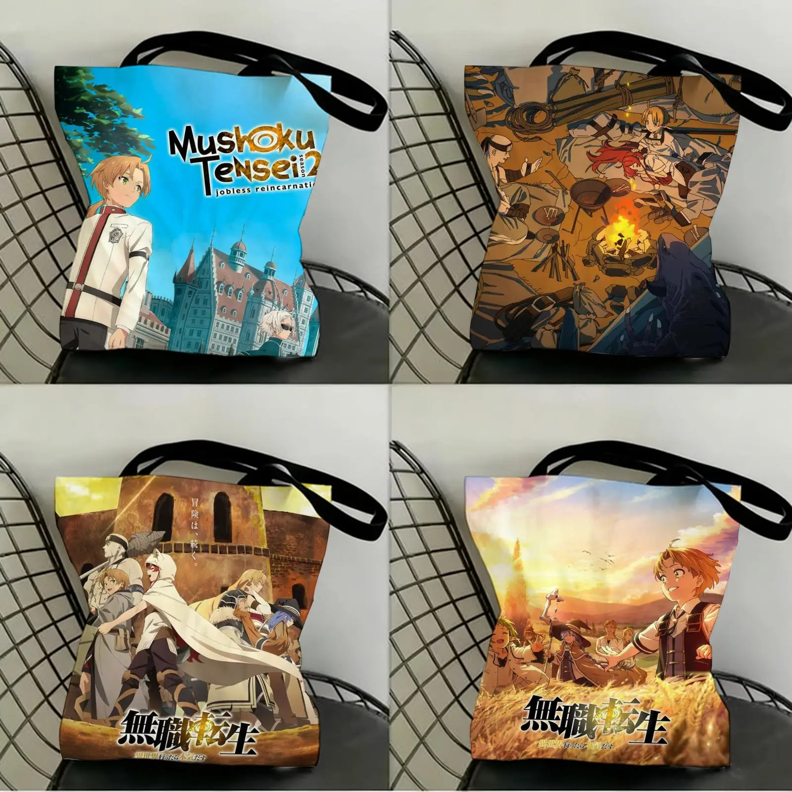 

M-MushokuS T-TenseiS Storage Bags Canvas Double-Sided Print Shopping Bag Large Capacity Aesthetic Reusable Tote Bag