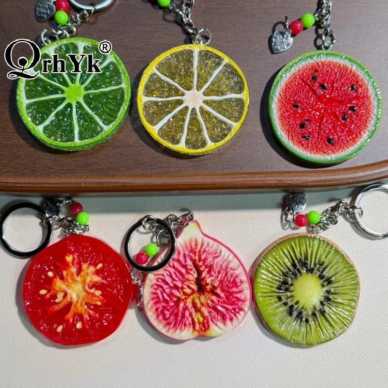Simulation Fruit Slice Keychain Lovely Mini Fruit Key Holder Pendant Backpack Cute Hanging Decor Car Key Ring For Girls Gift