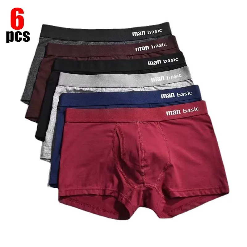 6pcs/Lot Men\'s Underwear Boxer High Quality Cotton Panties Men\'s Solid Color Breathable Boxer Shorts Sexy Red Panties Size M-3XL