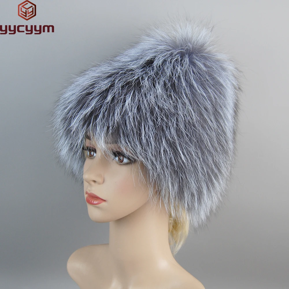 2024 New Luxury 100% Natural Real Fox Fur Hat Women Winter Knitted Real Fox Fur Bomber Cap Girls Warm Soft Fox Fur Beanies Hats