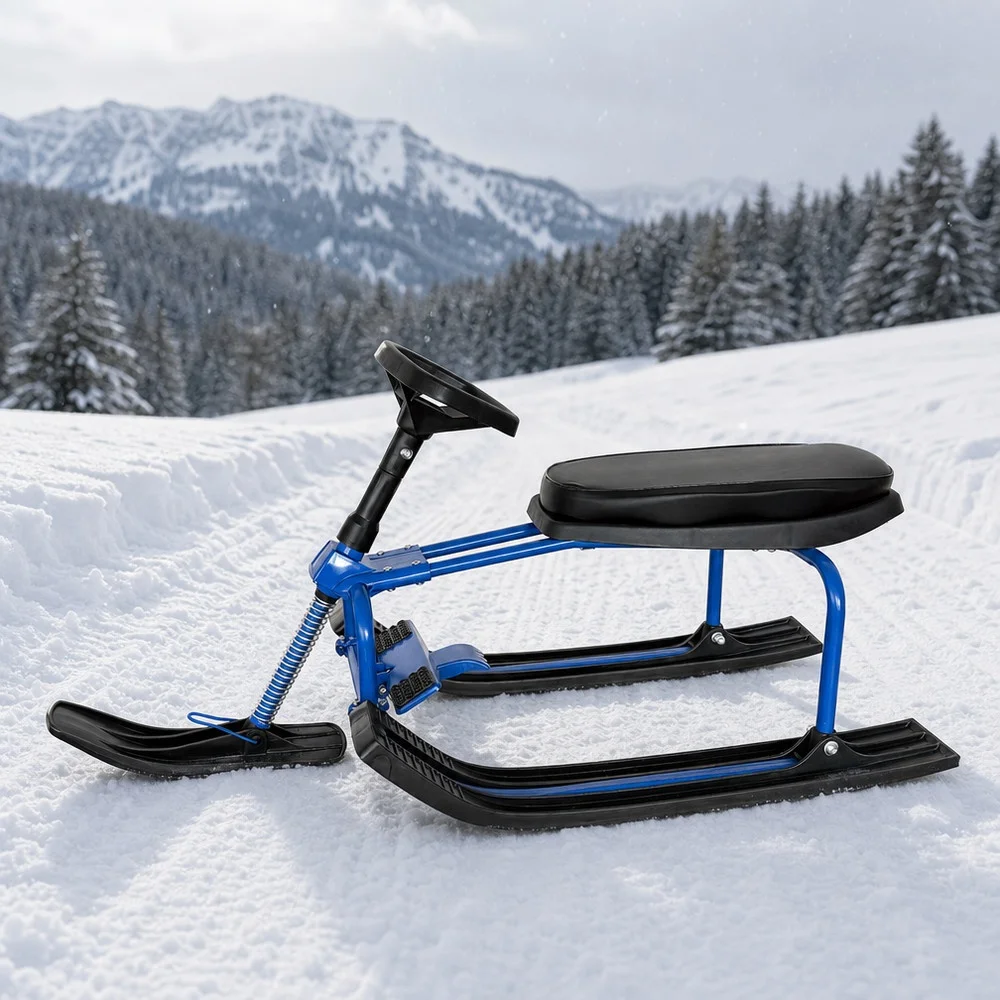 Snow Racer Sled with Ergonomic Handle,Stable Structure for Kids Adults Winter Outdoor Skiing