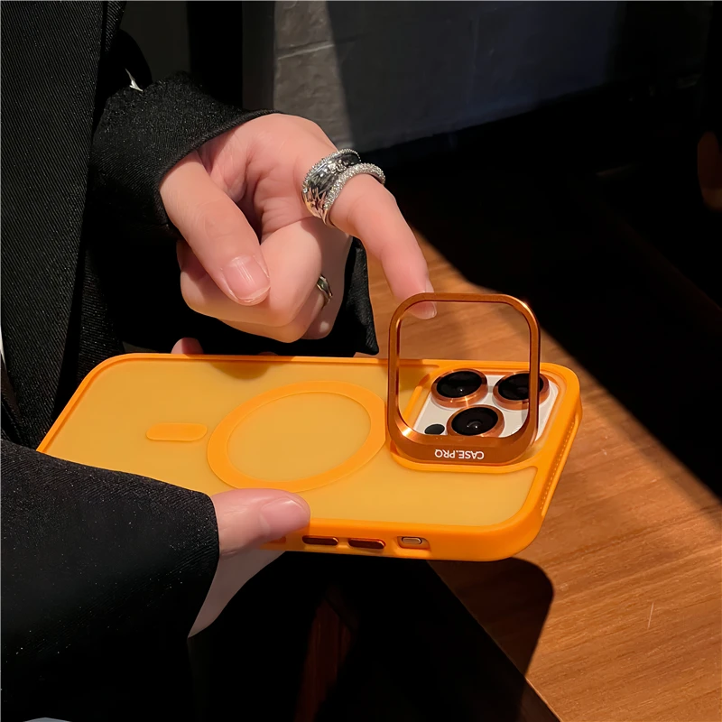 For iPhone 15 Pro Max Luxury Magsafe Magnetic Matte Phone Case For iPhone 11 12 13 14 16 Plus 17 Air Lens Stand Protective Cover - náhled 3