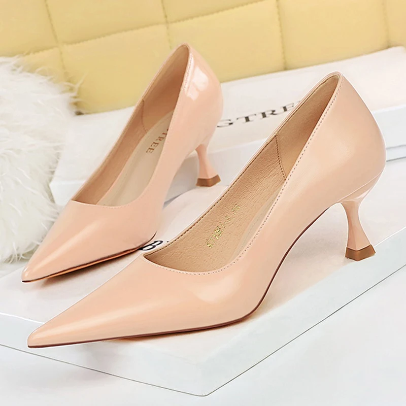 BIGTREE Shoes Fashion Kitten High-heeled Shoes Women Pumps Pu Leather Shoes High Heels Occupation OL Office Shoes Plus Size 43