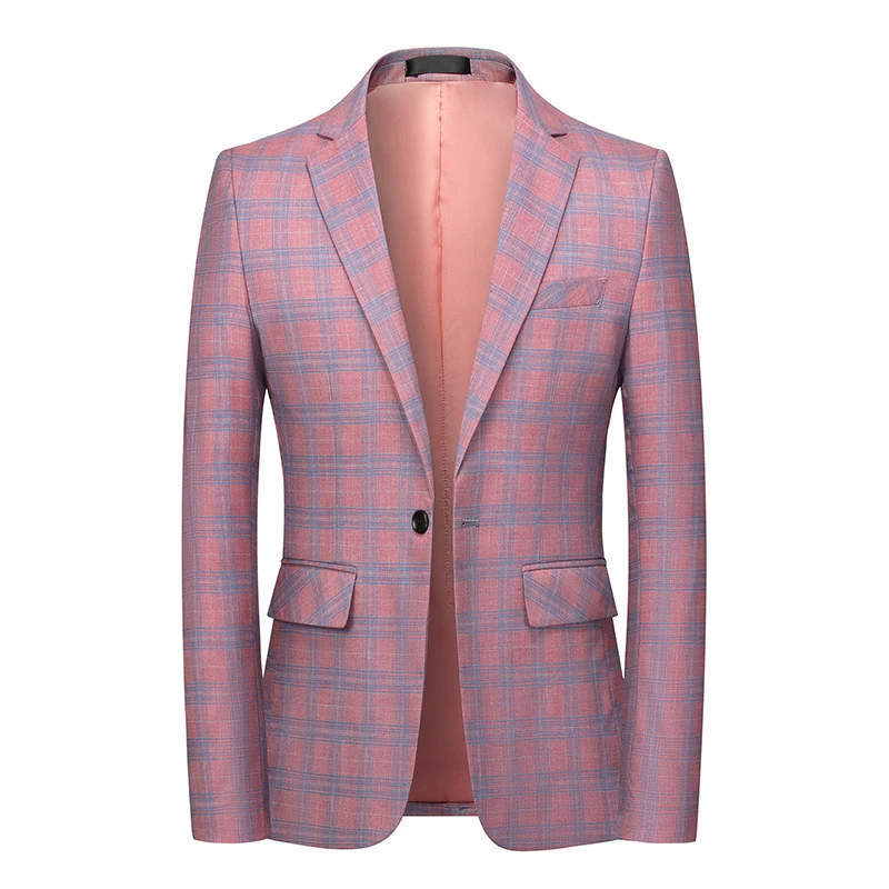 

plus Size Men's Tailored Faionable Single Button Pink Plaid Busin Suit Jaet Slim Fit Ele Casual Urban Sle