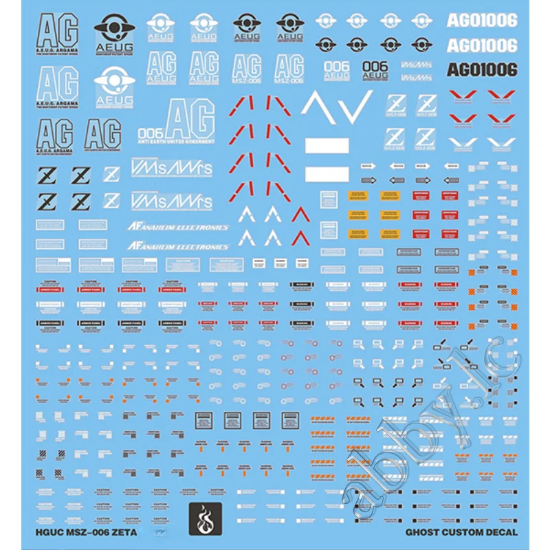 for HG UC 1/144 MSZ-006 Zeta Z 2017 ver. Revive High Grade Water Slide Pre-Cut UV Light-Reactive Decal Mobile Suit 0087 GEP