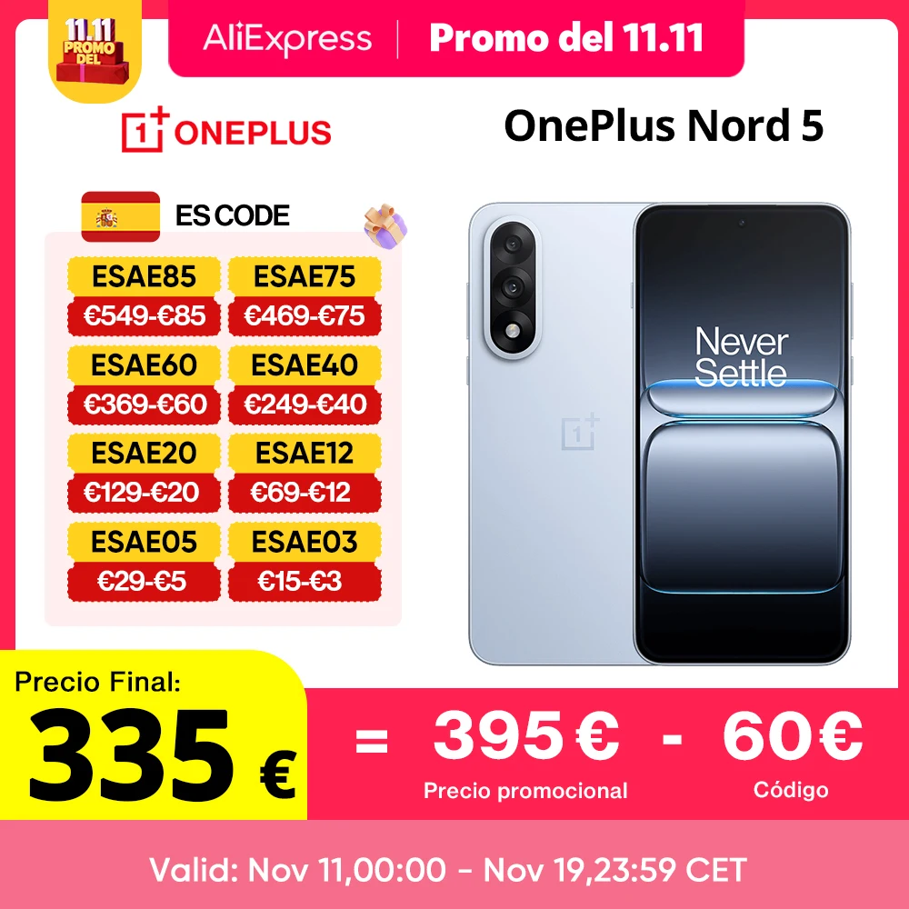 الإصدار العالمي للهاتف الذكي OnePlus Nord 5 5G Snapdragon 8s Gen 3 6.83 بوصة 144 هرتز شاشة AMOLED 50 ميجابكسل كاميرا رئيسية 80 وات شحن SUPERVOOC #1