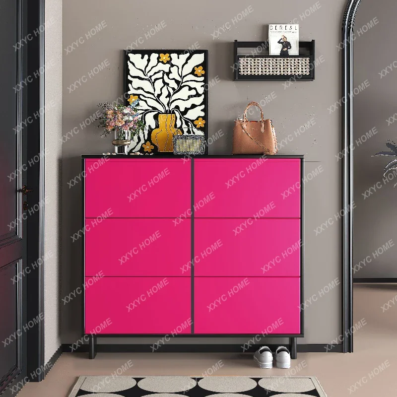 Color solid wood shoe cabinet baking paint, living room home door entrance locker complete customization