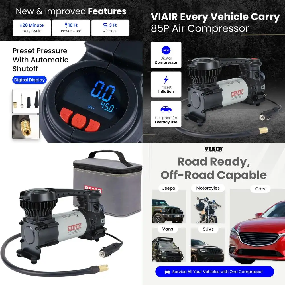 

Portable 12V Air Compressor for Cars, SUVs, and Trucks with 60 PSI and Automatic Shut-Off Feature