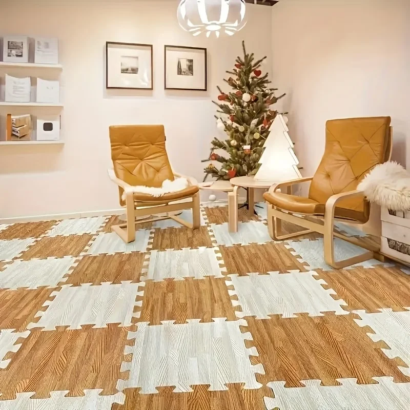 

10Pcs Wood Grain Foam Floor Puzzle Mat 30x30x1CM Hand-Washable Multi-functional Foam Carpet Tiles for Indoor Room Decoration
