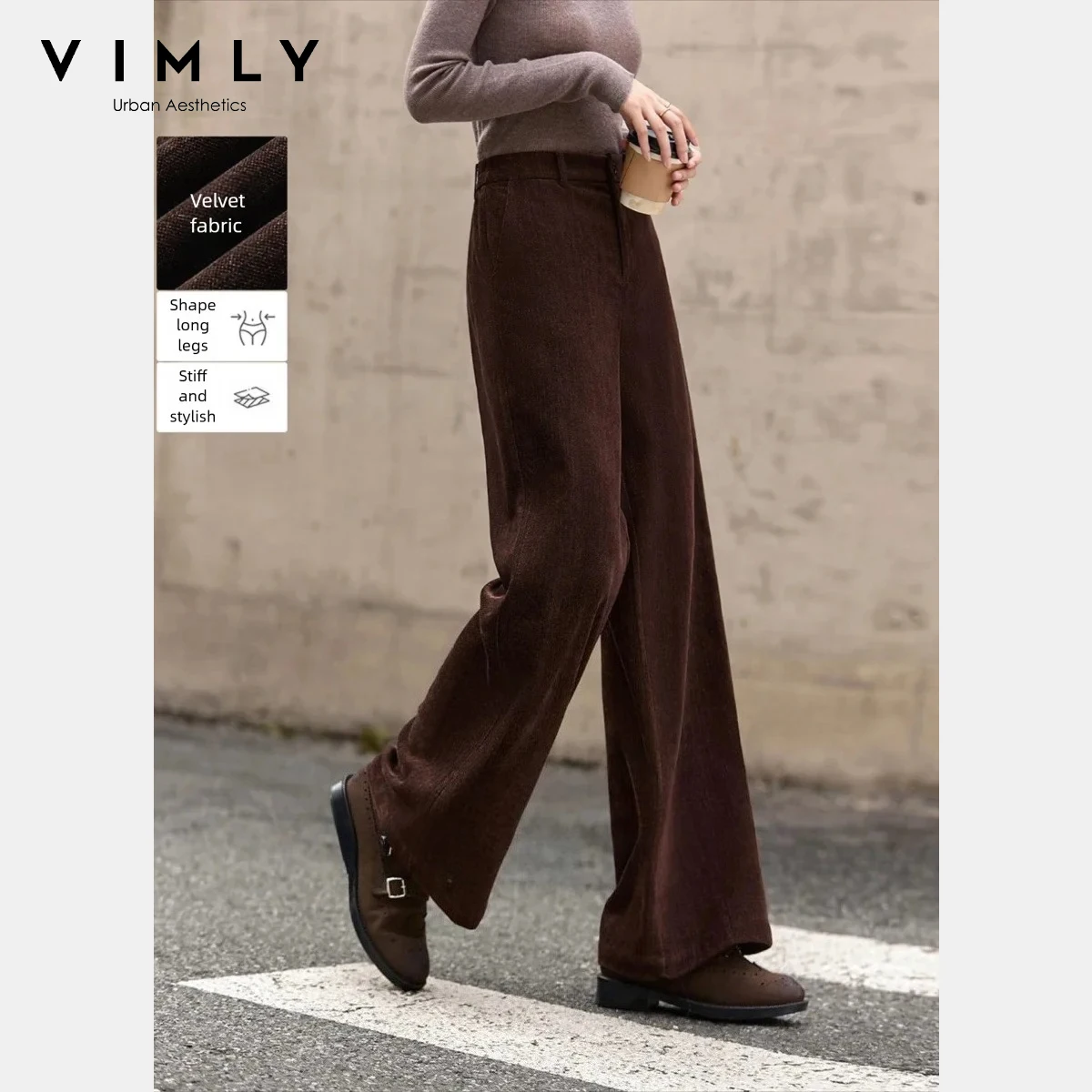 กางเกงลำลอง VIMLY สำหรับผู้หญิง ฤดูหนาว 2025 ดีไซน์เรียบง่าย เนื้อผ้ากำมะหยี่ สวมใส่สบาย ทรงหลวม ใส่ได้หลากหลายโอกาส เสื้อผ้าผู้หญิง รุ่น A3781