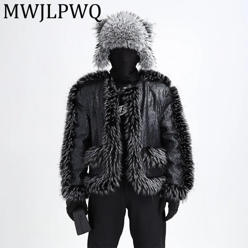 

MWJLPWQ темные модные глянцевые плюшевые лоскутные нишевые дизайнерские хлопковые пальто мужские уличные стильные функциональные шикарные повседневные топы зима 12803