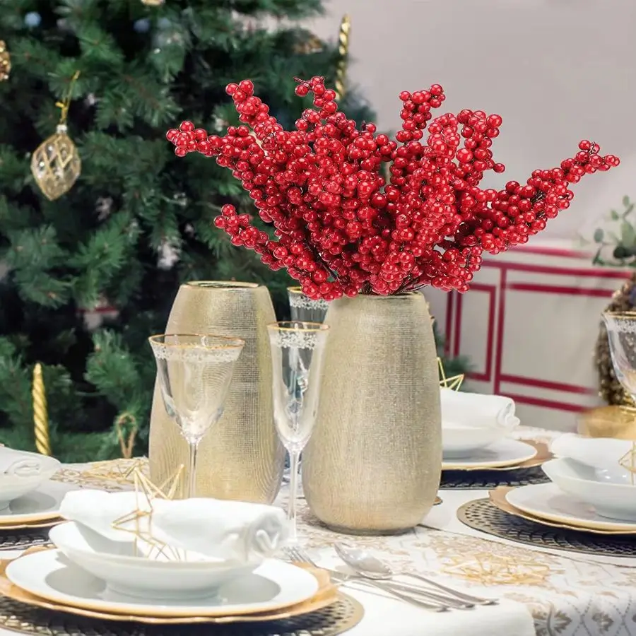 Artificialplant Holly Little Red Fruit  New Year Christmas Home livingroom Wedding diy gift  Decor Flower Shooting Prop - Image 4