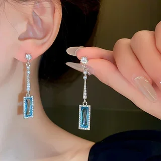 

New Zircon Geometric Square Earrings Super Sparkling Tassel Earrings High End Fashion Women's Party Jewelry Accessories Gift