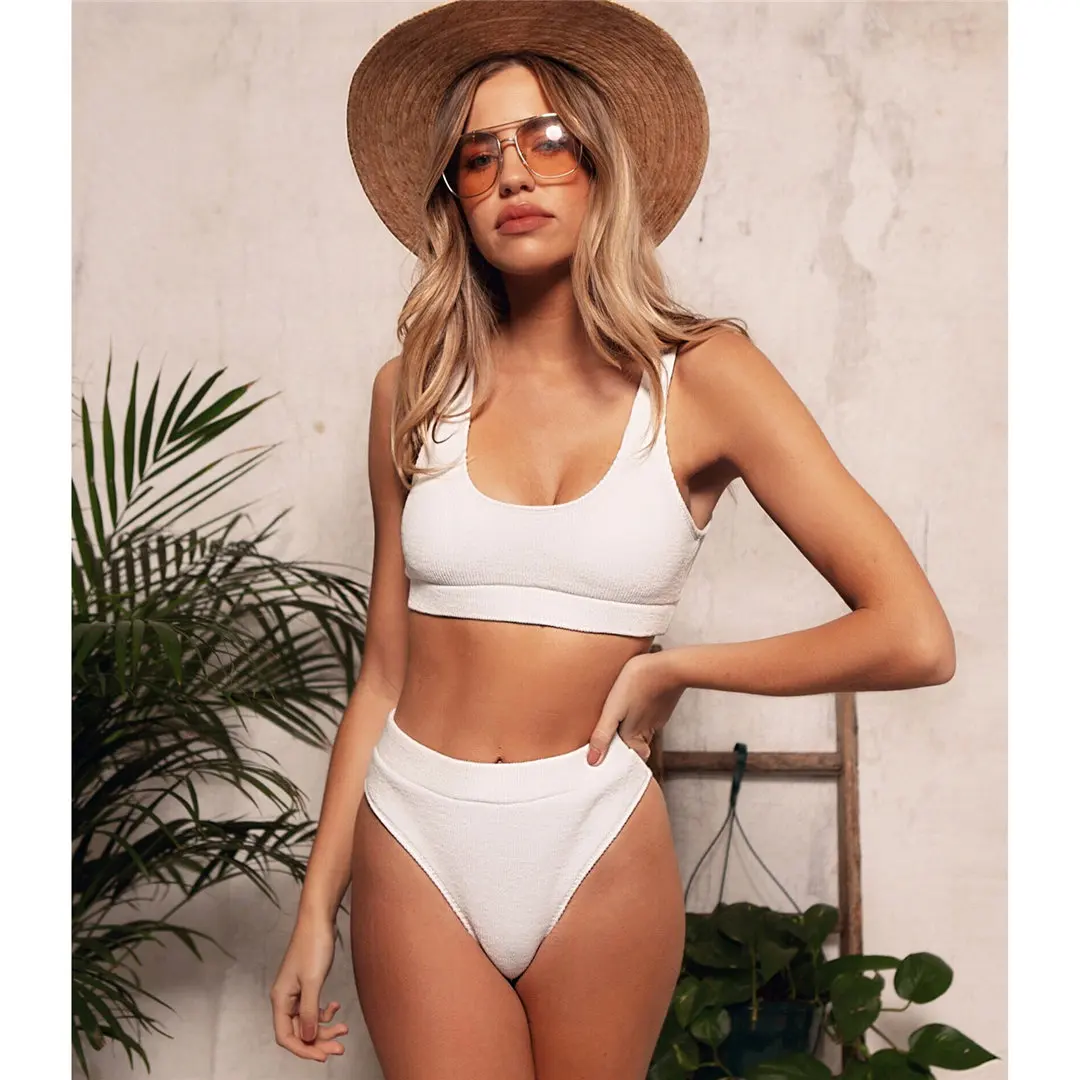 Neuer, sexy, gerippter Badeanzug, Bikini mit hoher Taille, Damen-Badebekleidung, zweiteiliges Bikini-Set, Badeanzug, orangefarbener Badeanzug, Badebekleidung V1946 – Detail 28