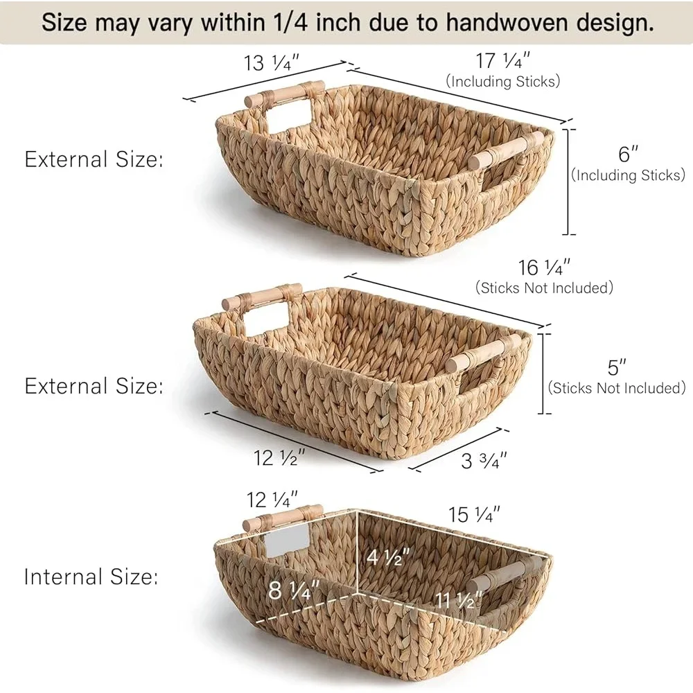 

Hand-Woven Jumbo Storage Baskets Set with Wooden Handles Wicker Baskets Kitchen Bathroom Organization Natural Water Hyacinth 2