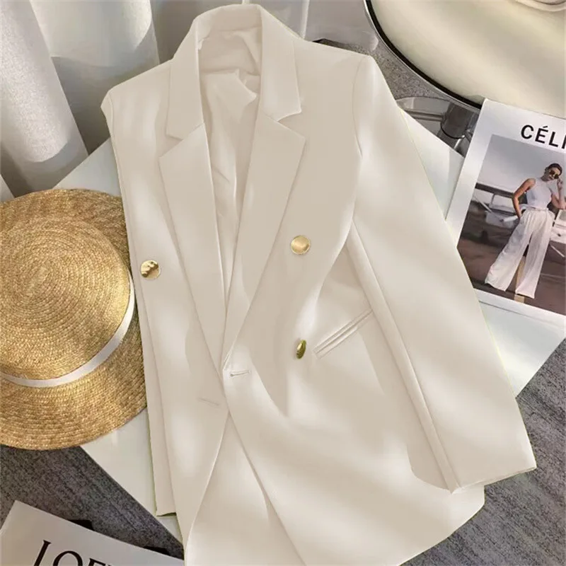 

Fashionable Long Sleeve Suit Jacket Elegant Korean Design Spring Autumn Women's Wear Polyester Fabric Regular Thickness