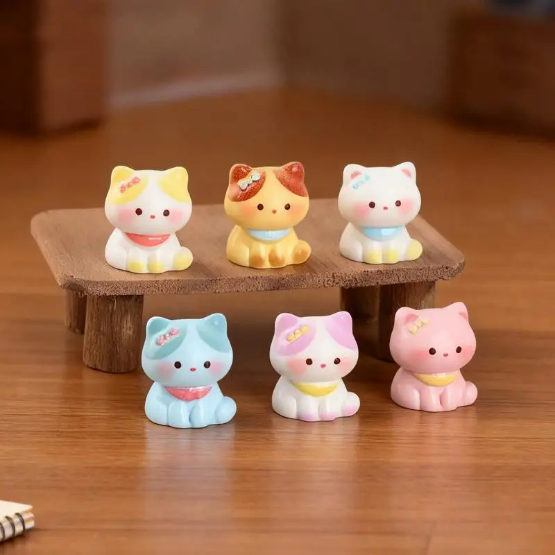 6pcs Lovely Cat Mini Figurines Micro Landscape Ornaments for Indoor Potted Plant Desk DIY Decor Gifts