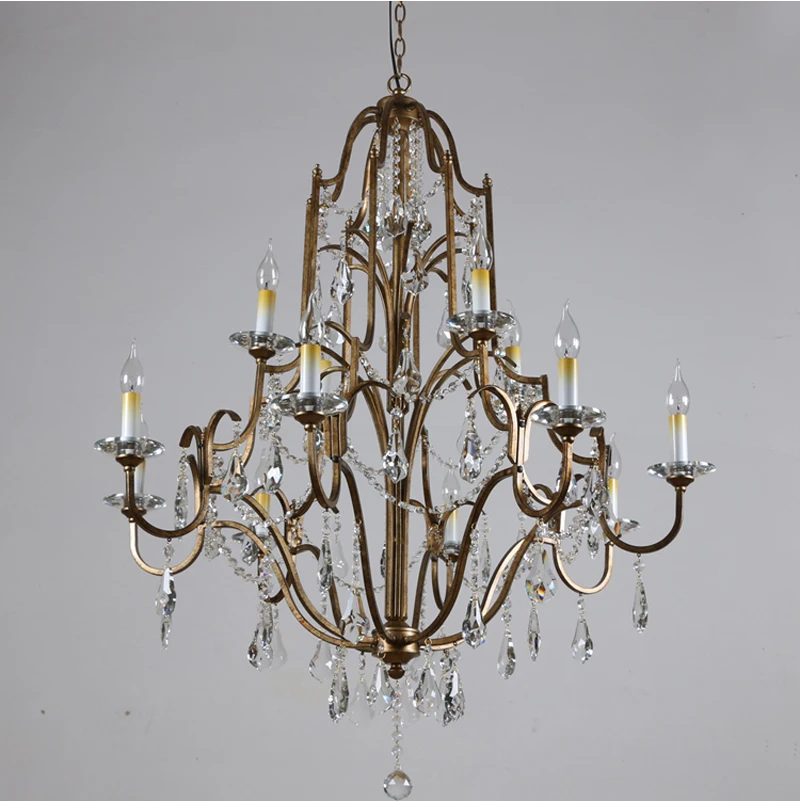Phube Vintage Französischer Kerzenleuchter mit Antik-Goldrahmen, Prisma-Schliff, Tropfenförmiger Kristall-Deckenleuchte für Esszimmer und Foyer – Detail 8