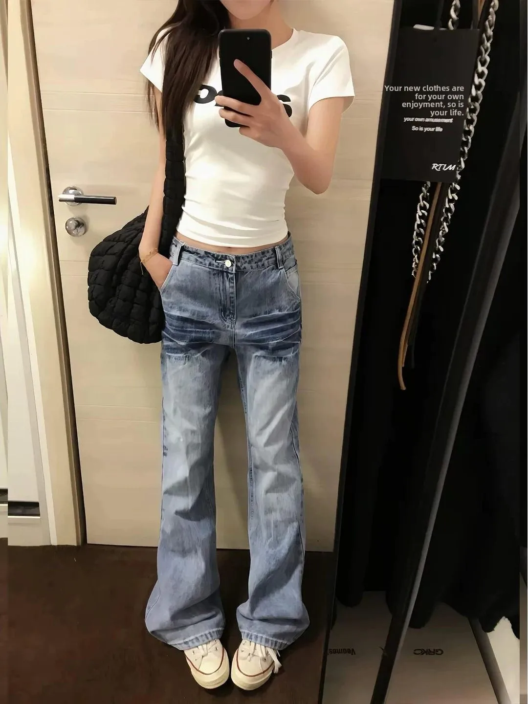 Light Blue Washed Denim Jeans Men's Summer High Street Straight Leg Micro Flared Pants Vintage Feel Casual Straight Tube