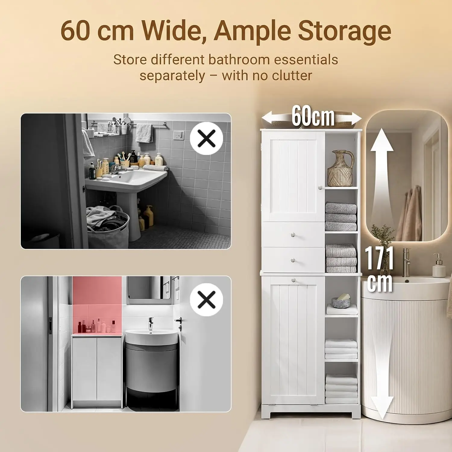 Tilt Out Laundry Hamper Cabinet Tall Storage Organizer 23.6x14.6x67.3in White, Customized