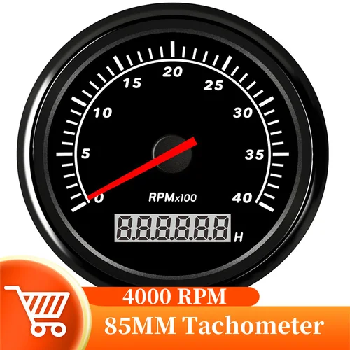 Tacómetro marino Universal de 4000RPM y 85mm con pantalla LCD, tacómetro de coche con retroiluminación roja para motor fuera de borda de barco y coche, 12/24V