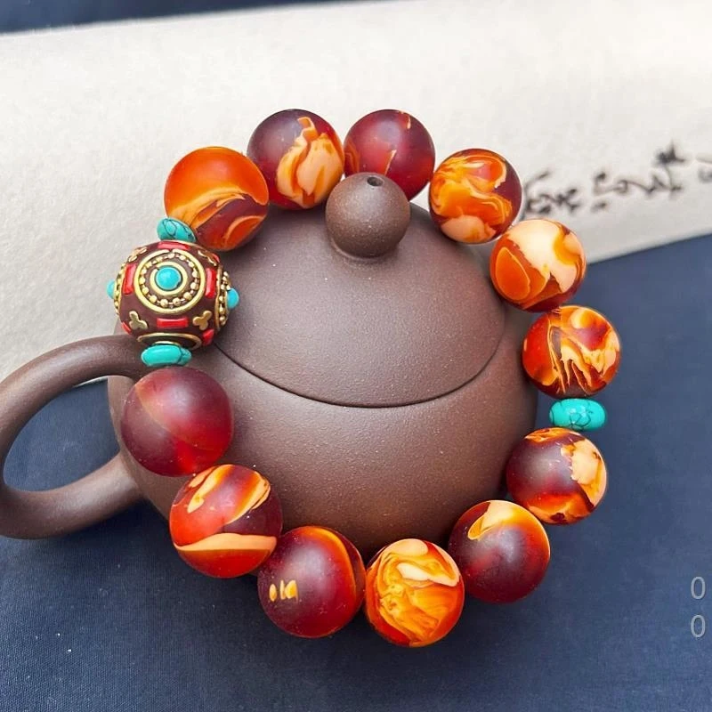 Portable perfume for men and women, amber ambergris beads, calming aromatherapy bracelet with Nepalese be
