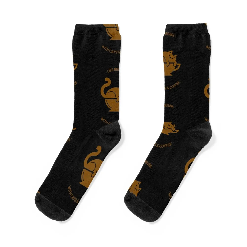 

With cats & coffee Socks anti slip football New year's retro Socks Women Men's