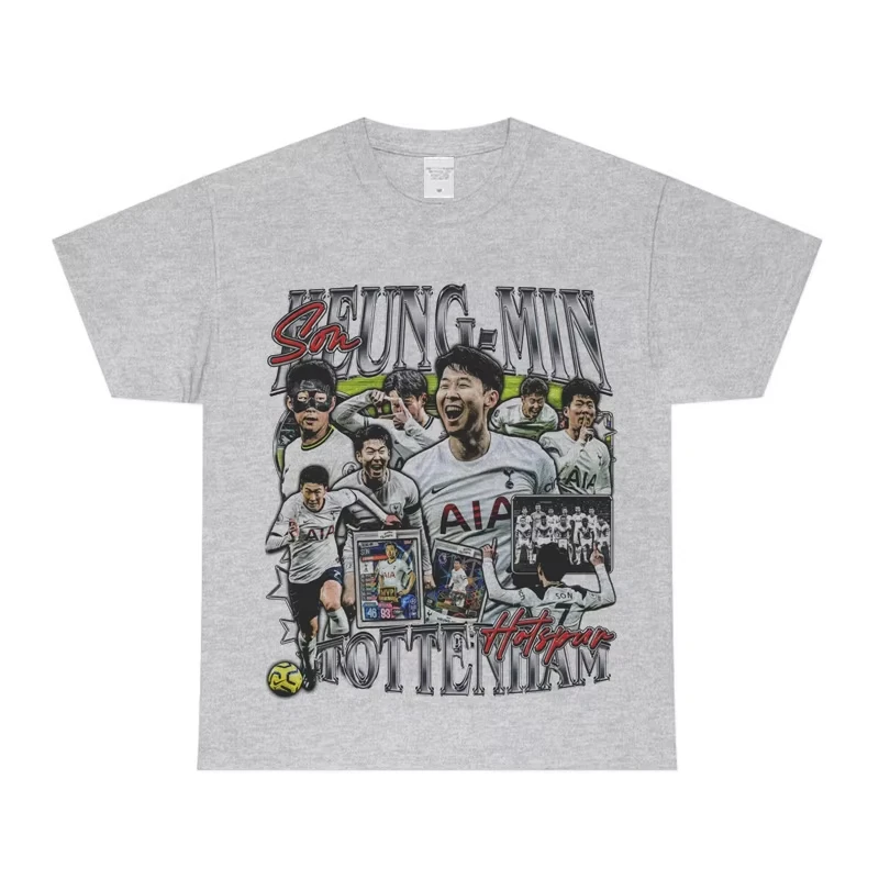 2025 Son Heung-Min Figure Print Kurzarm SON Heung-min T-Shirt American Vintage Vintage Baumwoll-T-Shirt Hohe Qualität Ins Y2k