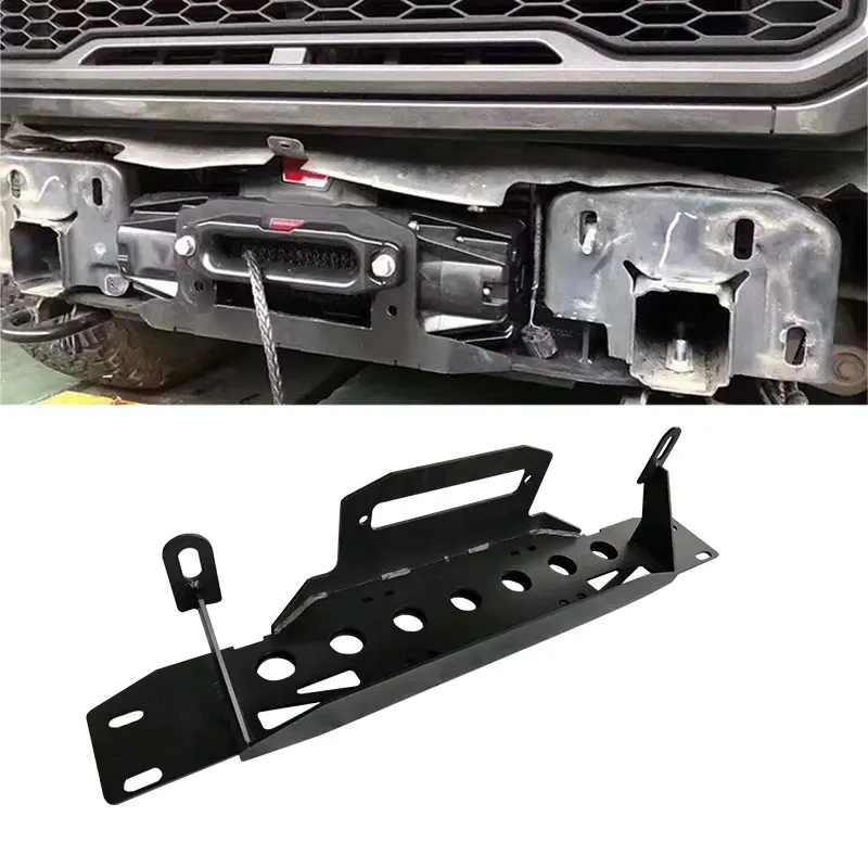 Low-Profile Robust Black Textured Front Bumper Winch Mounting Bracket Kit For Ford F-150 Raptor