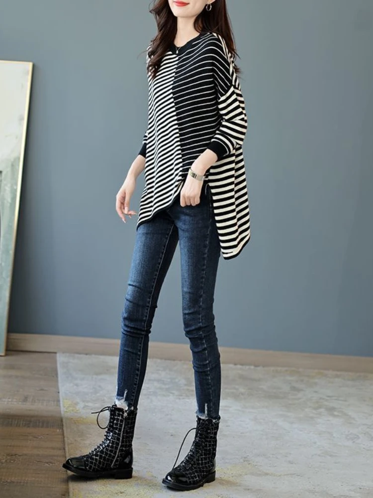 Irregular Stripes Tshirt Women Slim Top for 2024 Woman T-shirt Cool Simple Clothing Cheap Stylish New in Causal 2000s Sale Tee