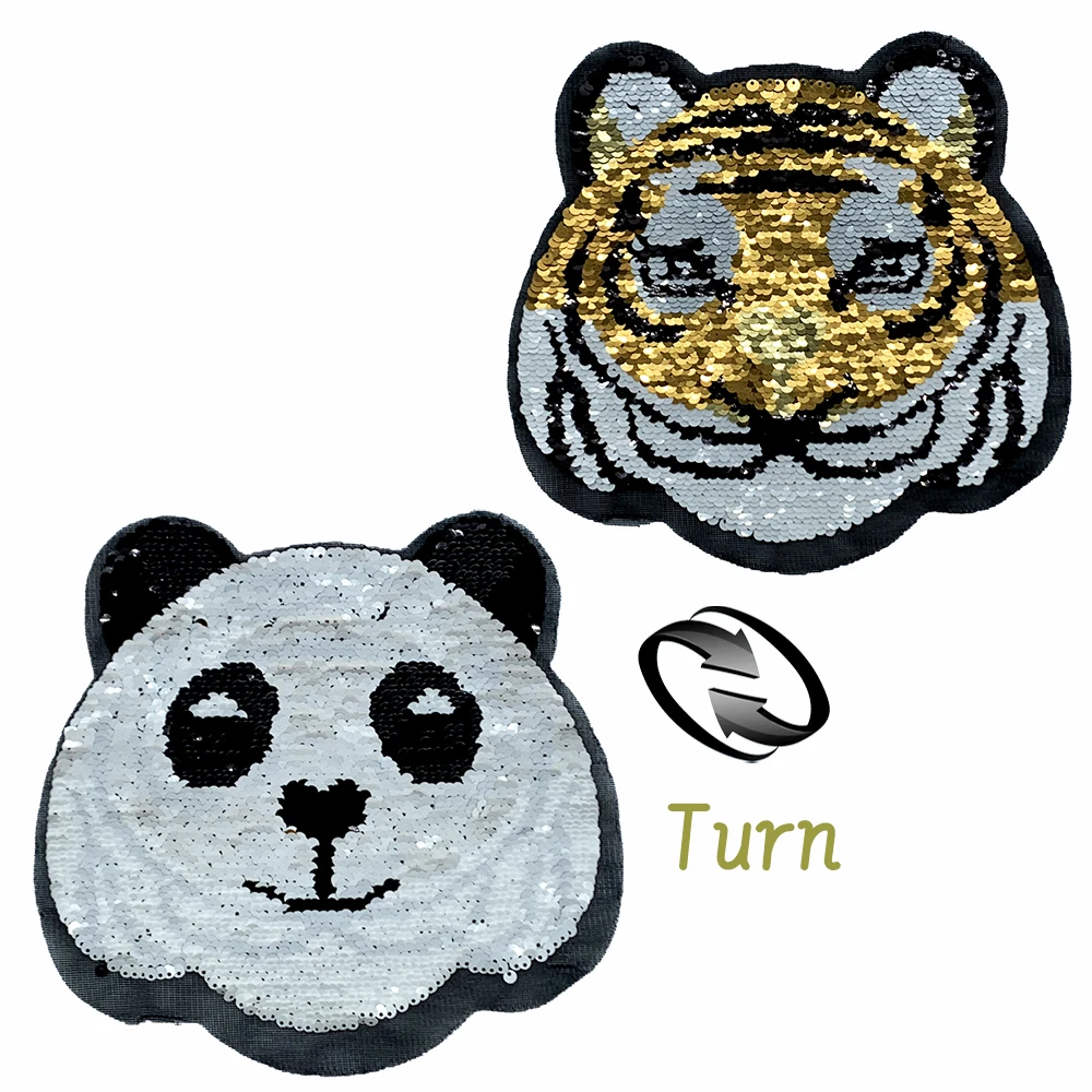 2022 NEW Flip Sequin Fashion Tiger Panda Clothing Embroidered Patch DIY Trend Sewing Hoodies T-shirt Patches on clothes