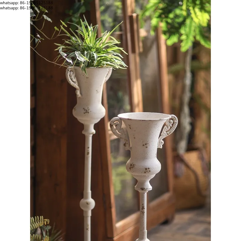 Vintage Style Tall Vase Decor Living Room Flower Arrangement Artistic White Vase Unique Home Decor Balcony Planter