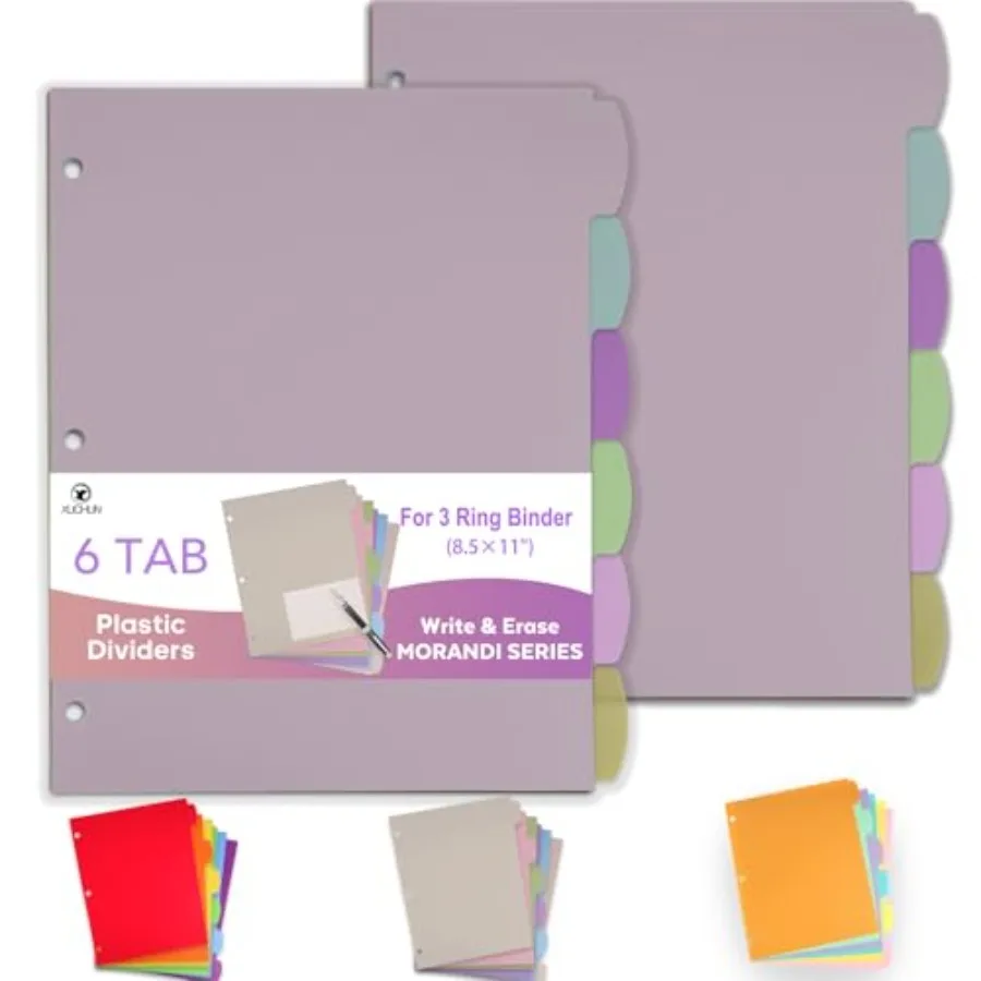 

Binder Dividers with Tabs for 3 Ring Binder, 6-Tab Plastic Notebook Dividers, Color for School Office, 2 Sets