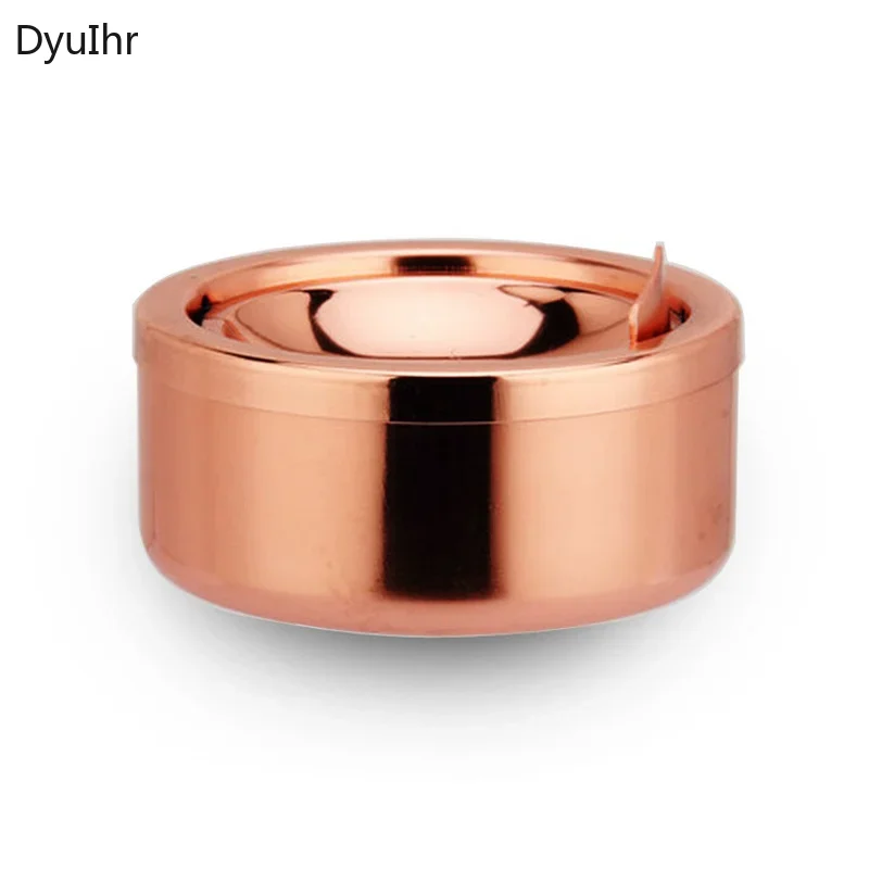 DyuIhr round thick stainless steel ashtray decoration hotel office with cover anti-fly ash metal crafts ashtray home decoration