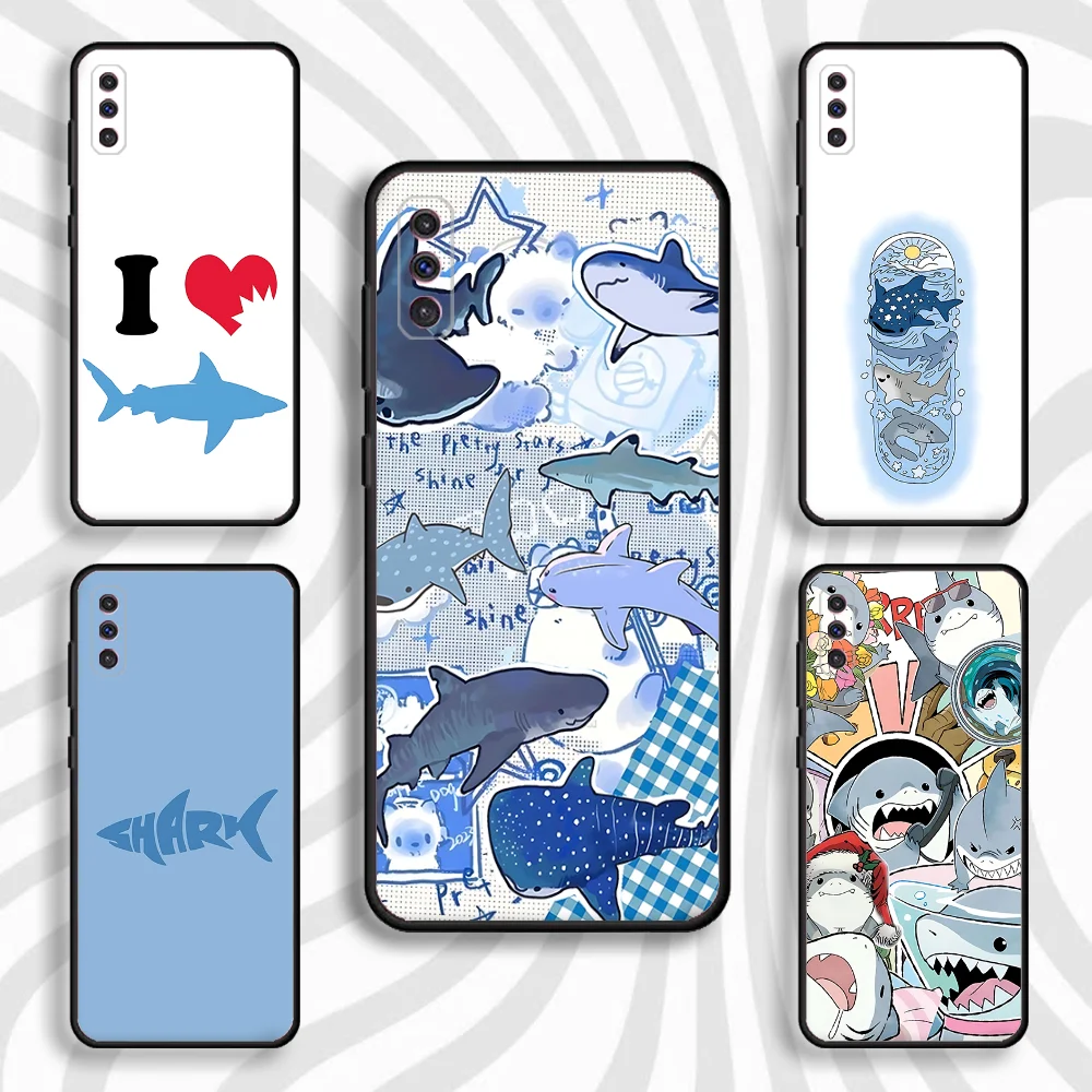 

Cute Cartoon Blue Shark Phone Case For Samsung S 25,24,23,22,30,21,10,9,Ultra,Plus,Lite,FE,4,5 G Black Soft Case